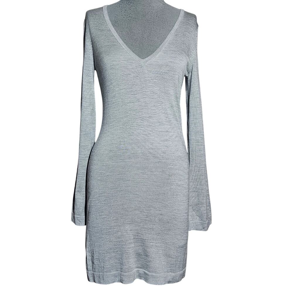 Minnie Rose Gray V Neck Long Sleeve Sweater Dress Size Small